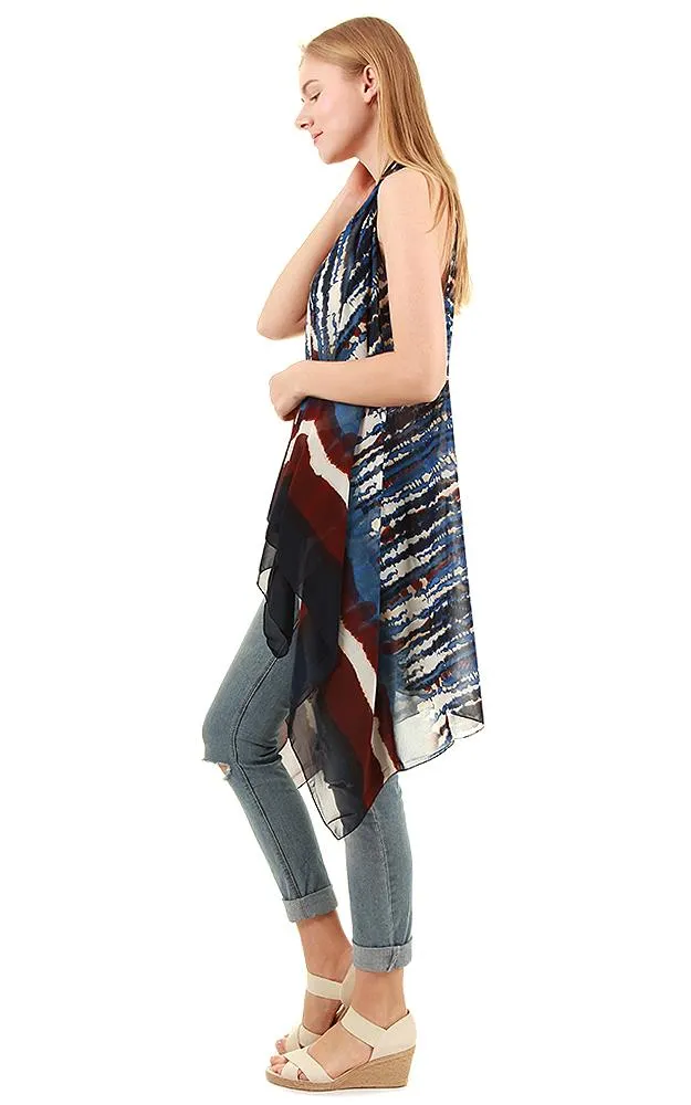 SN574 Chiffon Tie Dyed Scarf Long Vest