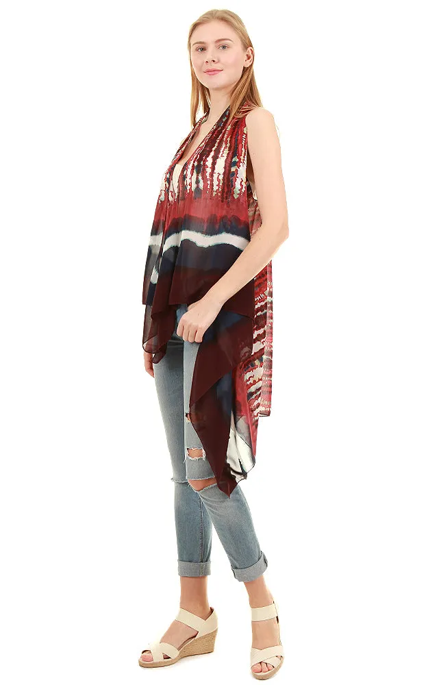 SN574 Chiffon Tie Dyed Scarf Long Vest