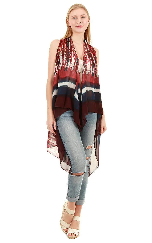 SN574 Chiffon Tie Dyed Scarf Long Vest