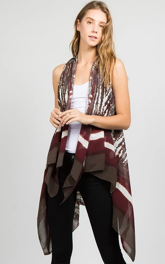 SN574 Chiffon Tie Dyed Scarf Long Vest