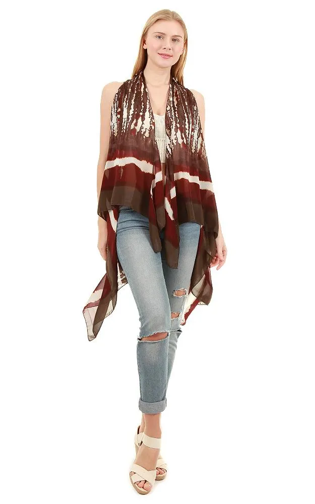 SN574 Chiffon Tie Dyed Scarf Long Vest