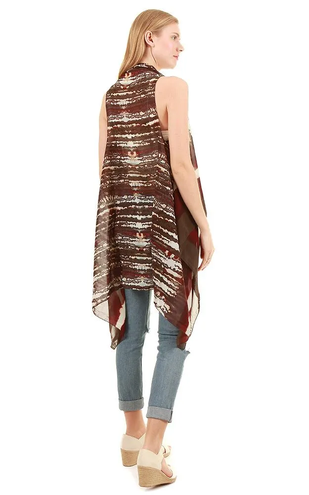 SN574 Chiffon Tie Dyed Scarf Long Vest