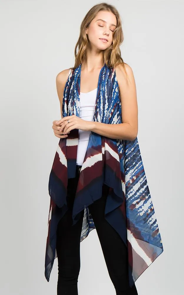 SN574 Chiffon Tie Dyed Scarf Long Vest