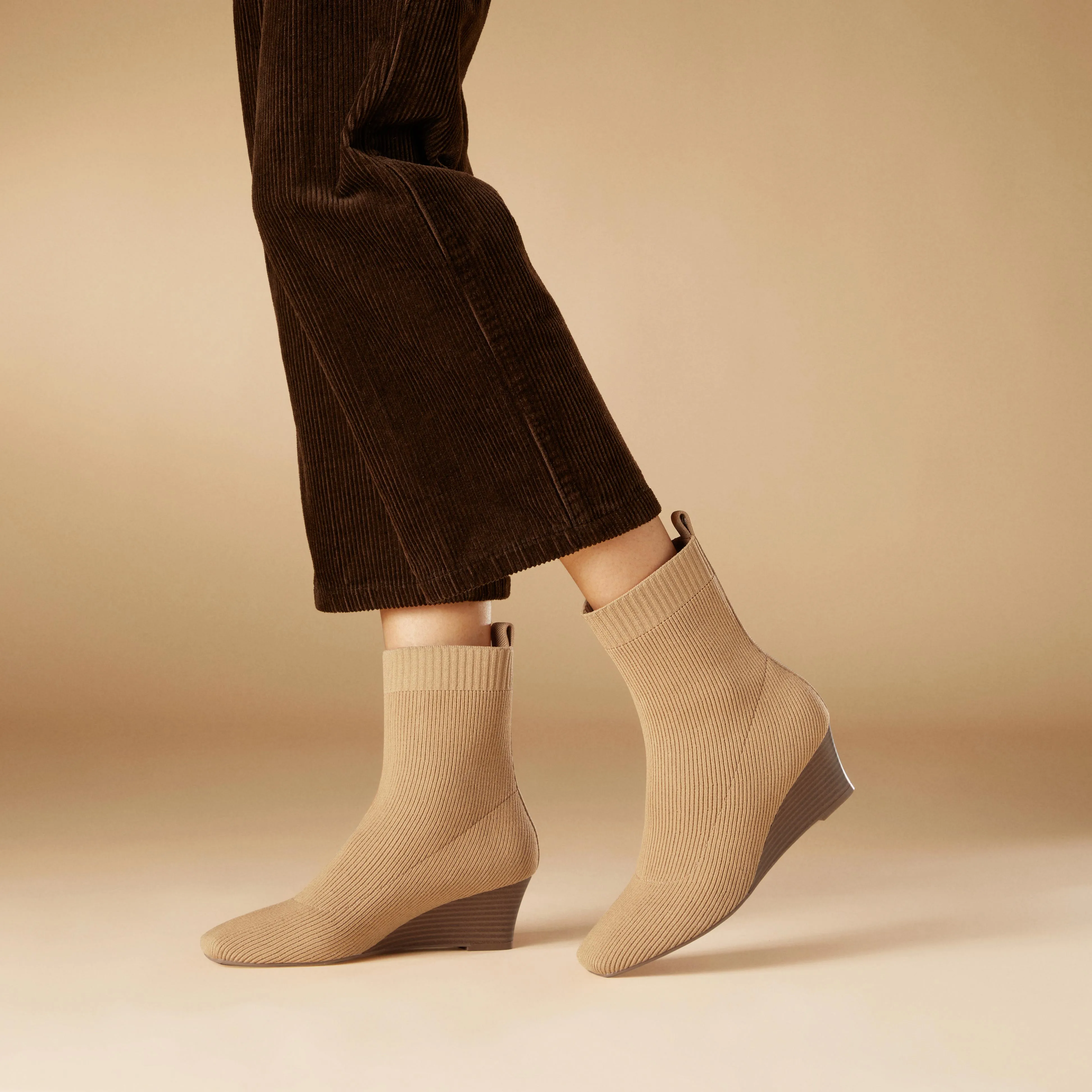   Square-Toe Water-Repellent Boots (Margot Wedge Bootie)