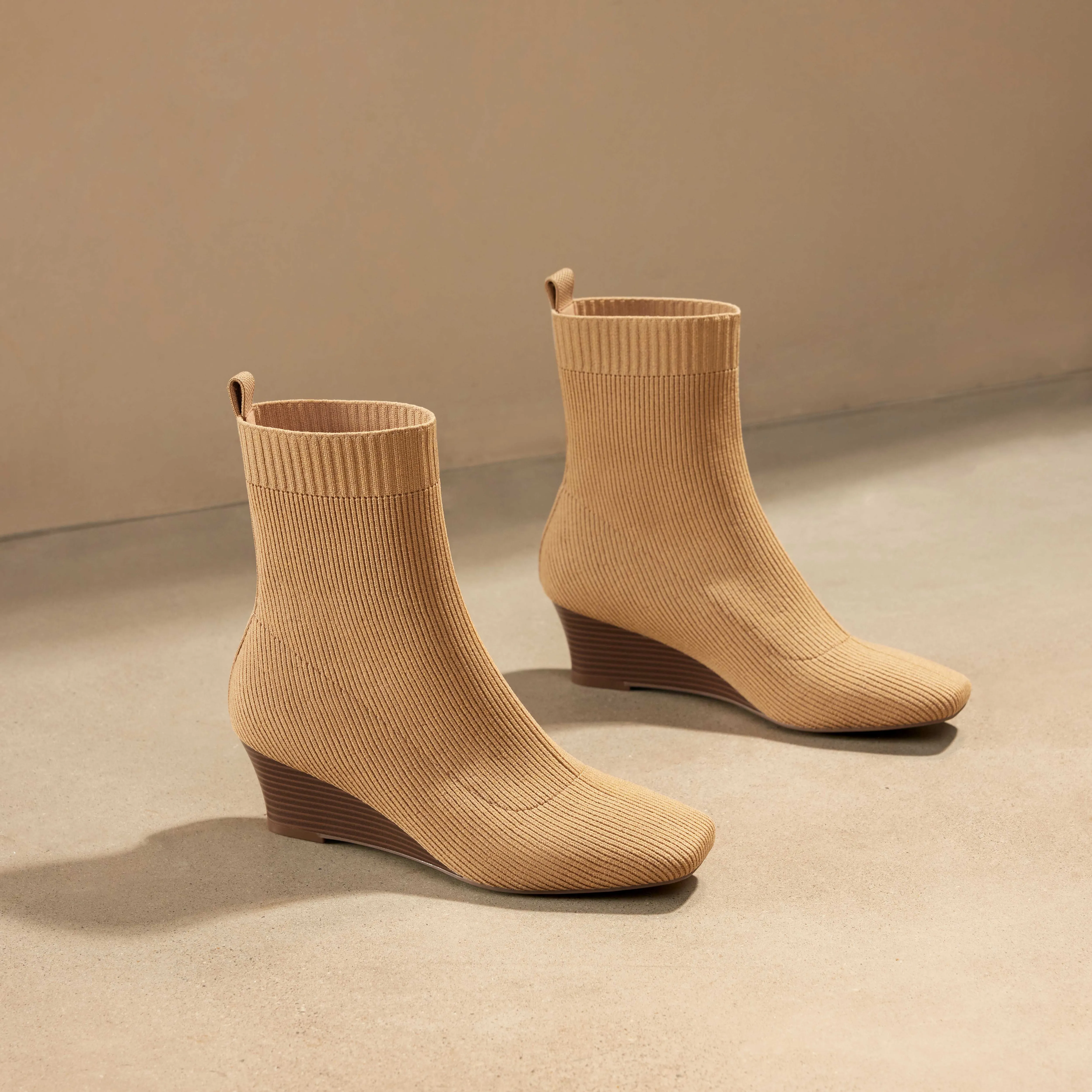   Square-Toe Water-Repellent Boots (Margot Wedge Bootie)