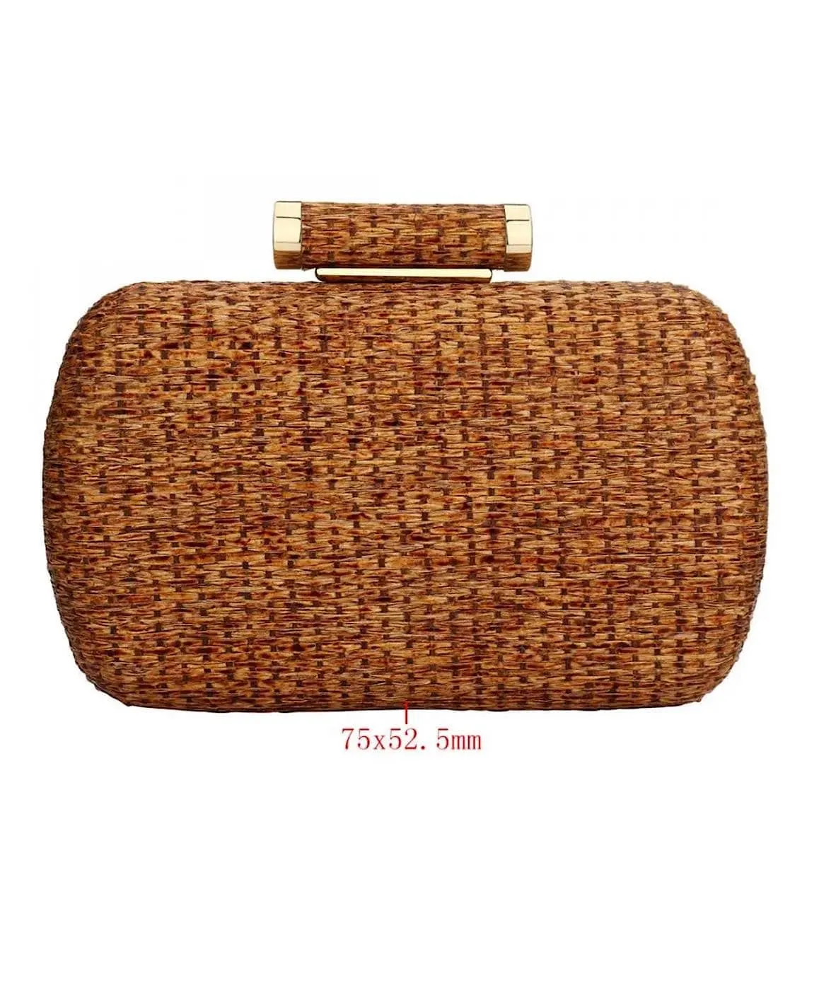 Straw Woven Gold Trimmed Clutch Bag In Brown