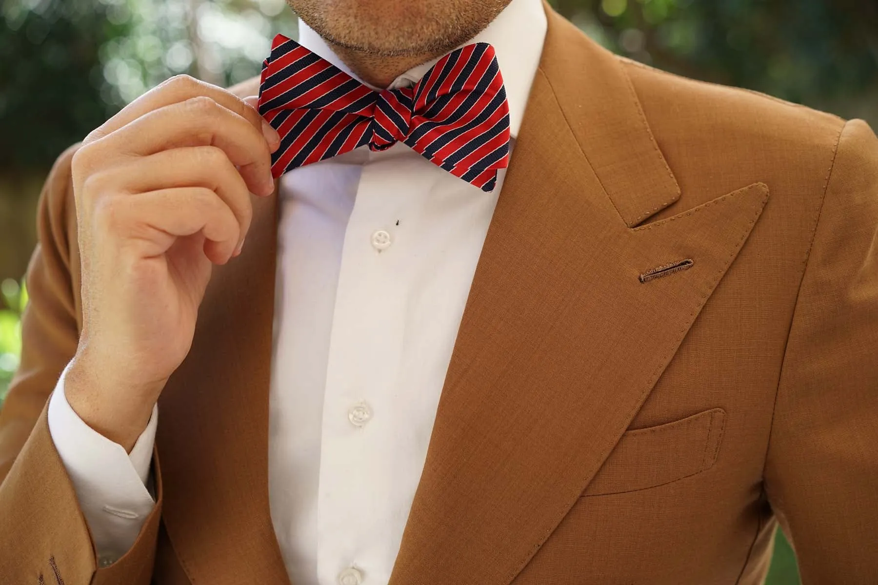 Striped Maroon with Navy Blue Bow Tie Untied