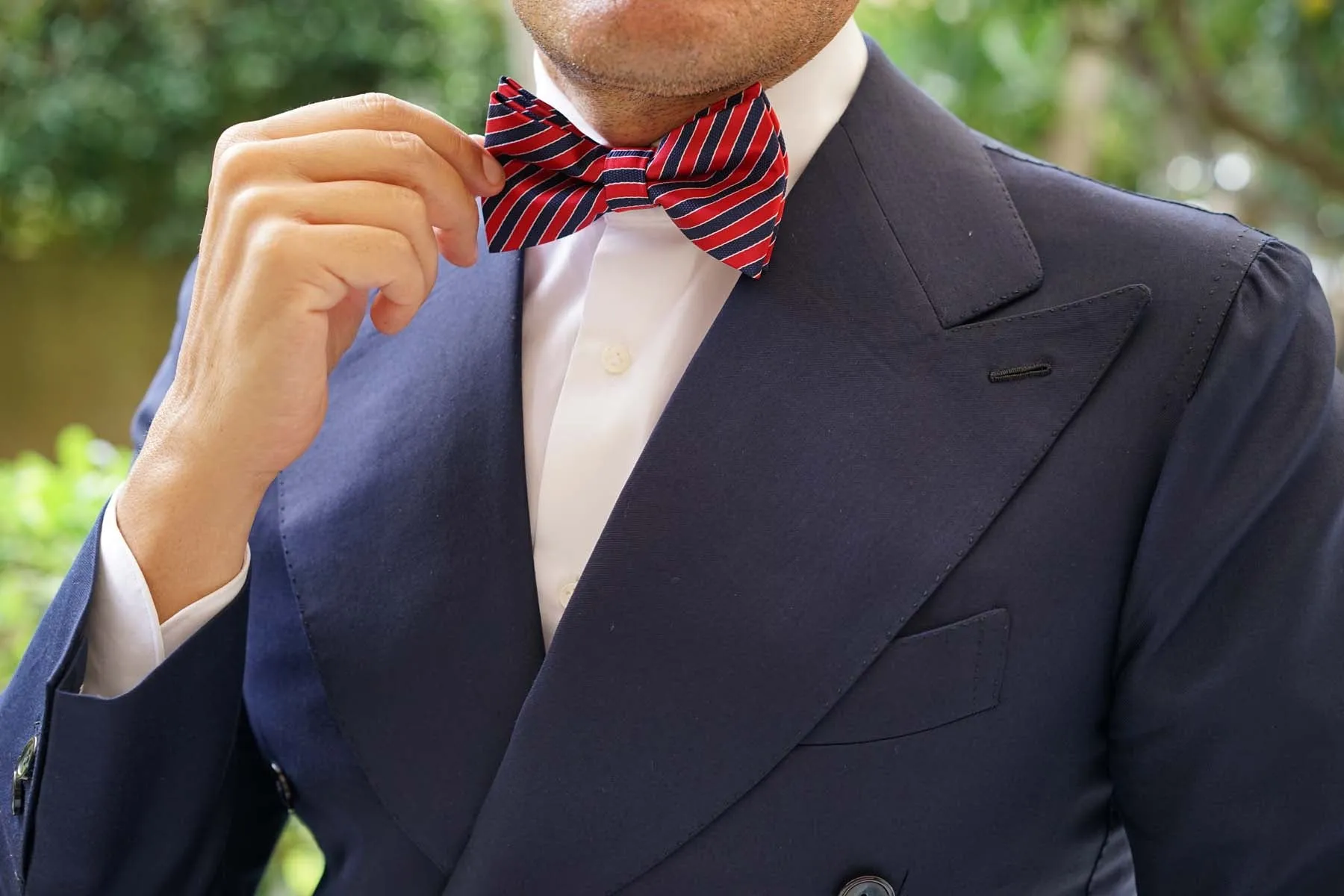 Striped Maroon with Navy Blue Bow Tie