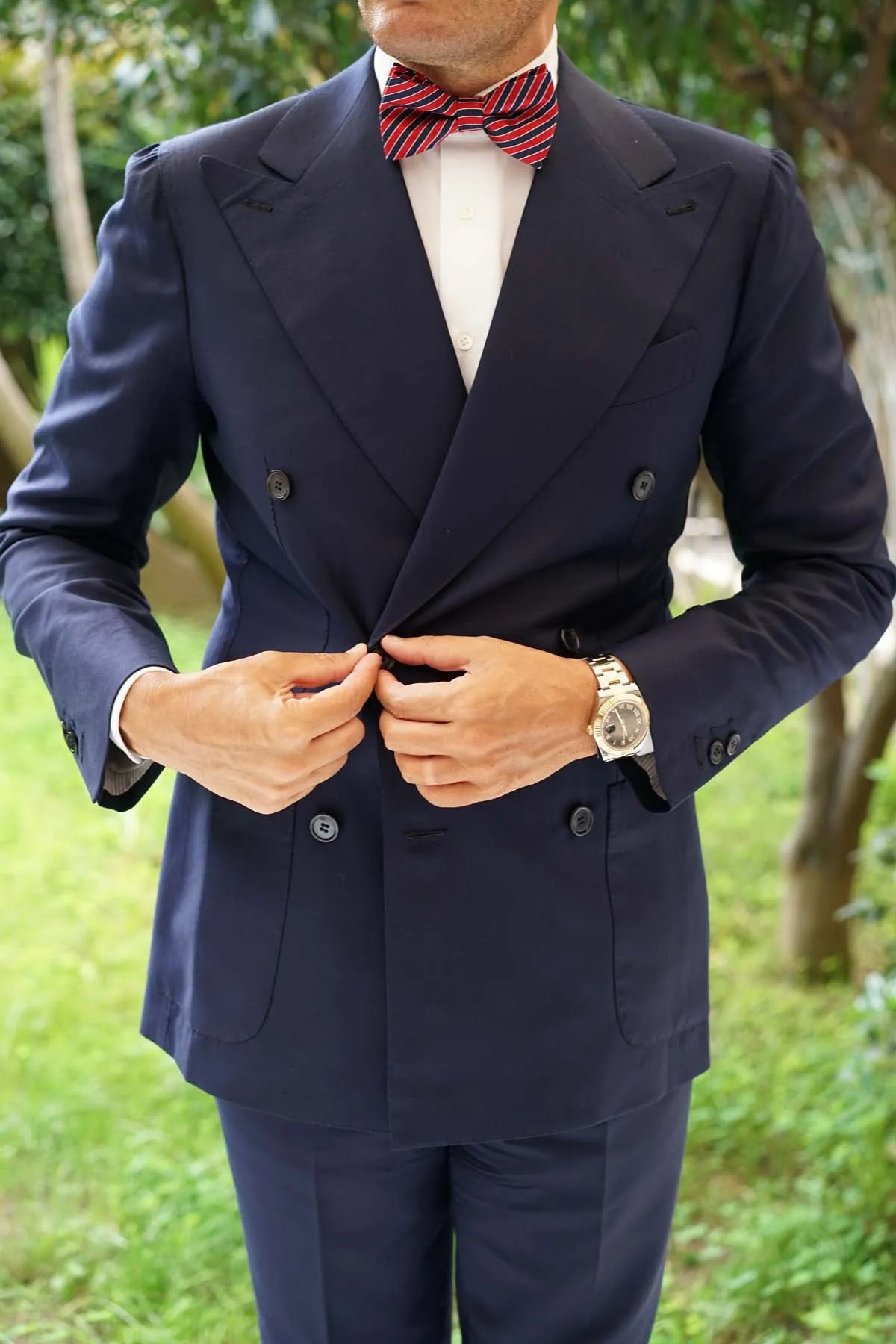 Striped Maroon with Navy Blue Bow Tie