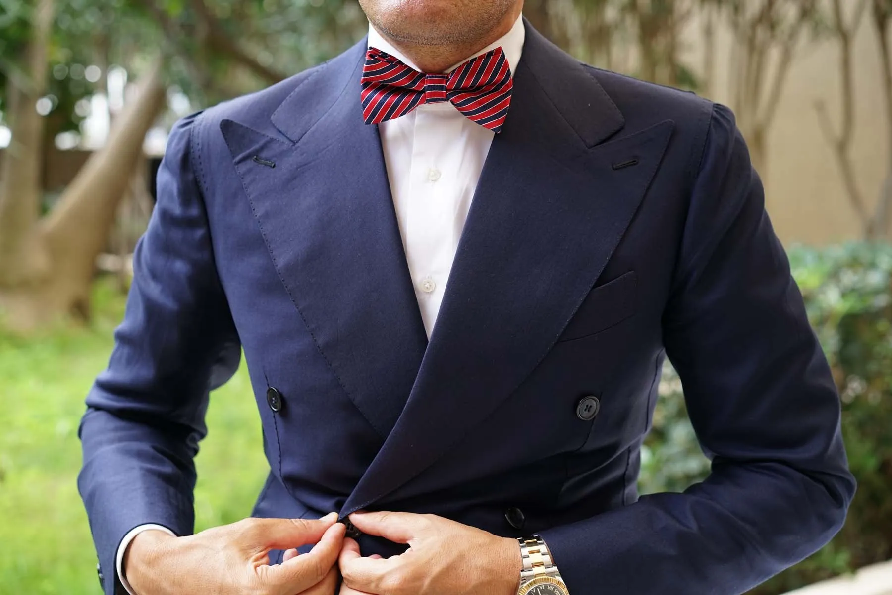 Striped Maroon with Navy Blue Bow Tie