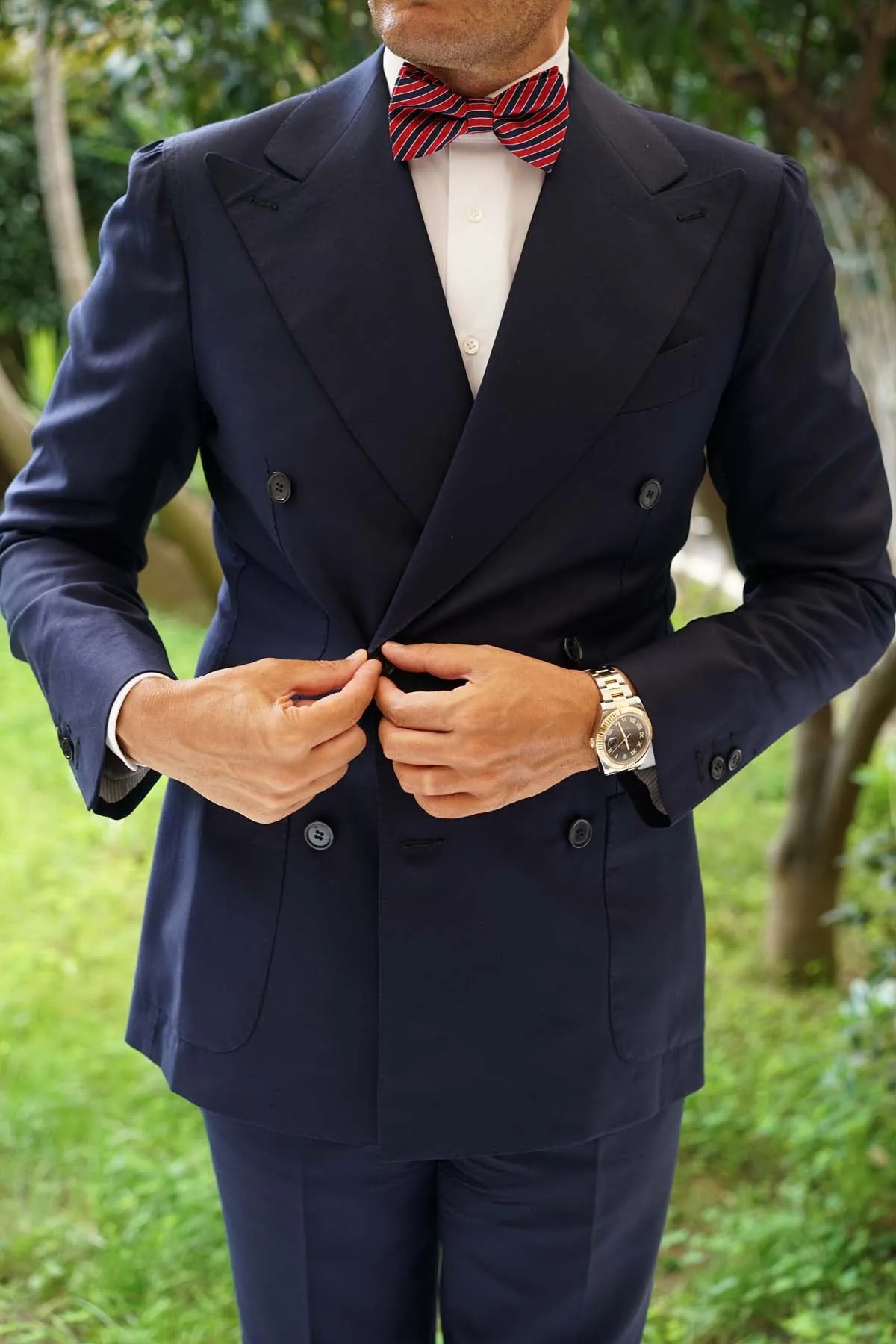 Striped Maroon with Navy Blue Bow Tie