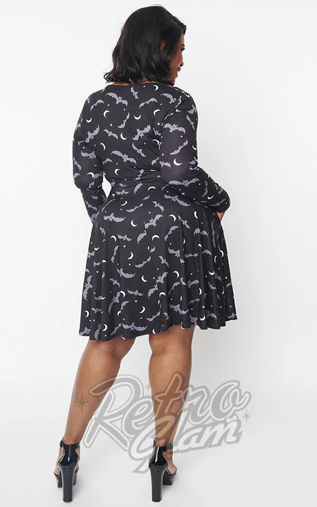 Unique Vintage Bats & Moons Long Sleeved Dress