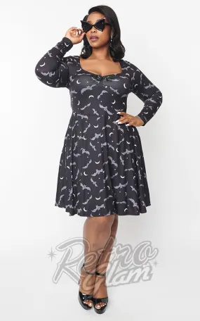 Unique Vintage Bats & Moons Long Sleeved Dress