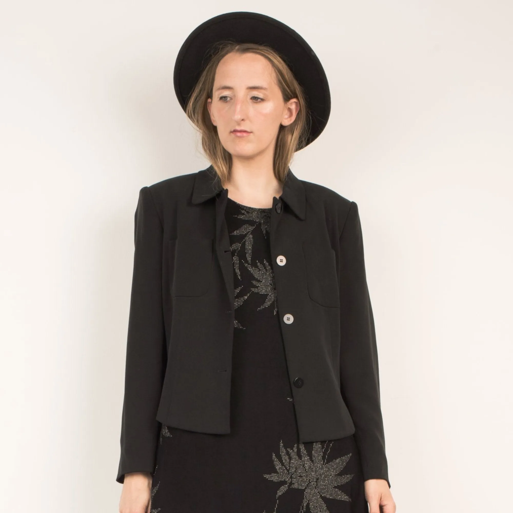 Vintage Black Cropped Silk Blazer (S)