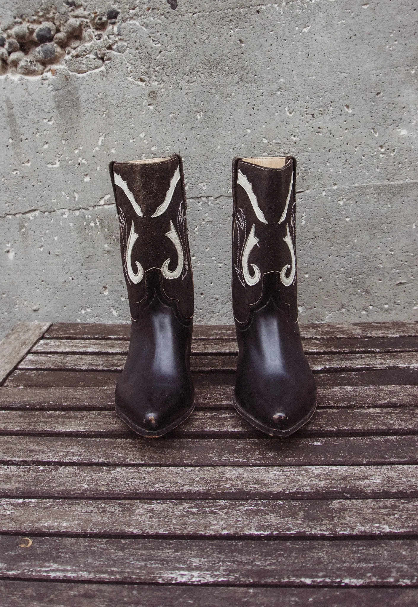 Vintage Children's Sleek Black Suede Cowboy Boots Size 13/ 1