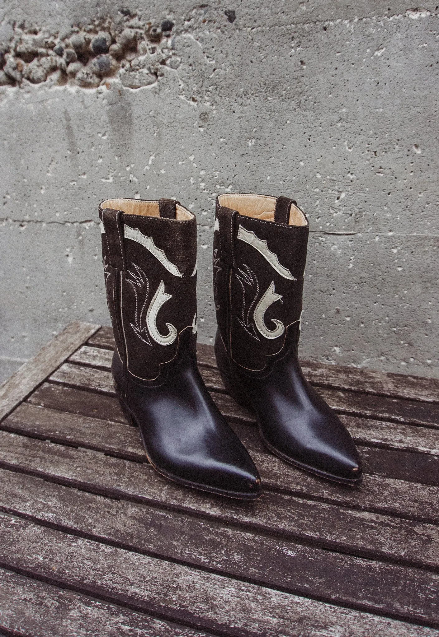 Vintage Children's Sleek Black Suede Cowboy Boots Size 13/ 1