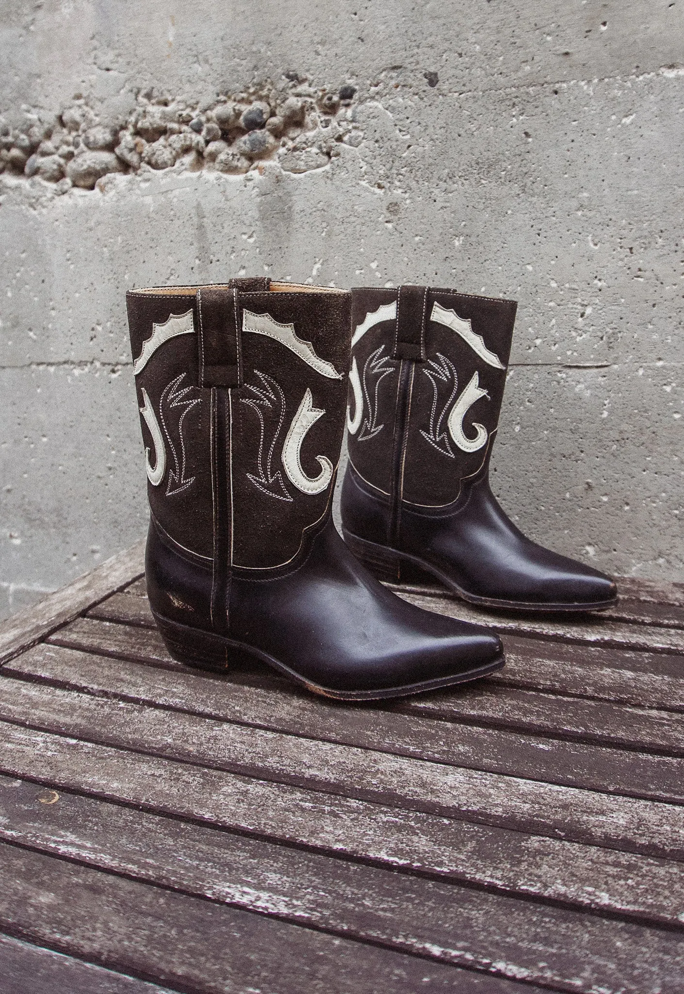 Vintage Children's Sleek Black Suede Cowboy Boots Size 13/ 1