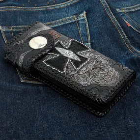 Vintage Skull Genuine Stingray Leather Men's Biker Wallet