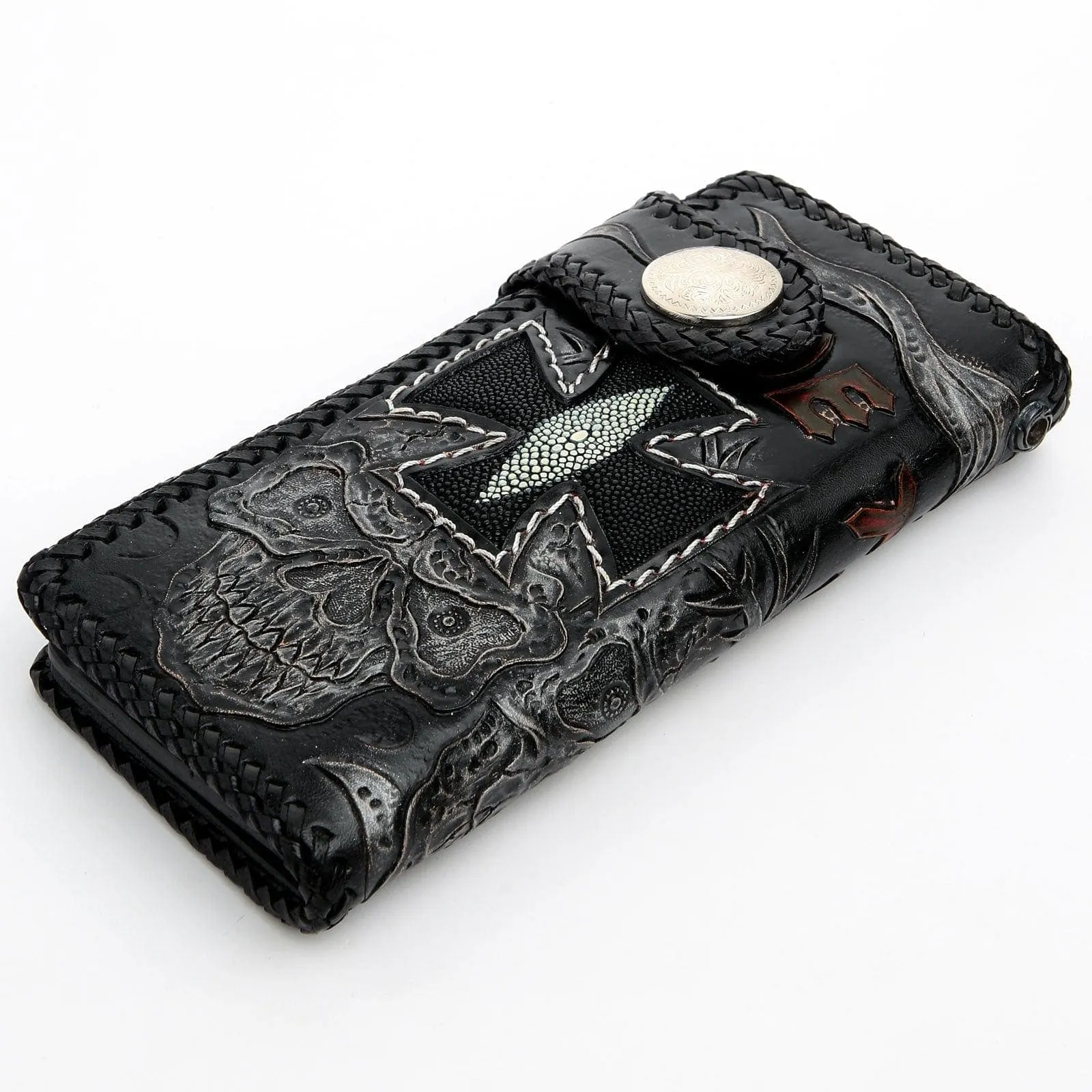 Vintage Skull Genuine Stingray Leather Men's Biker Wallet