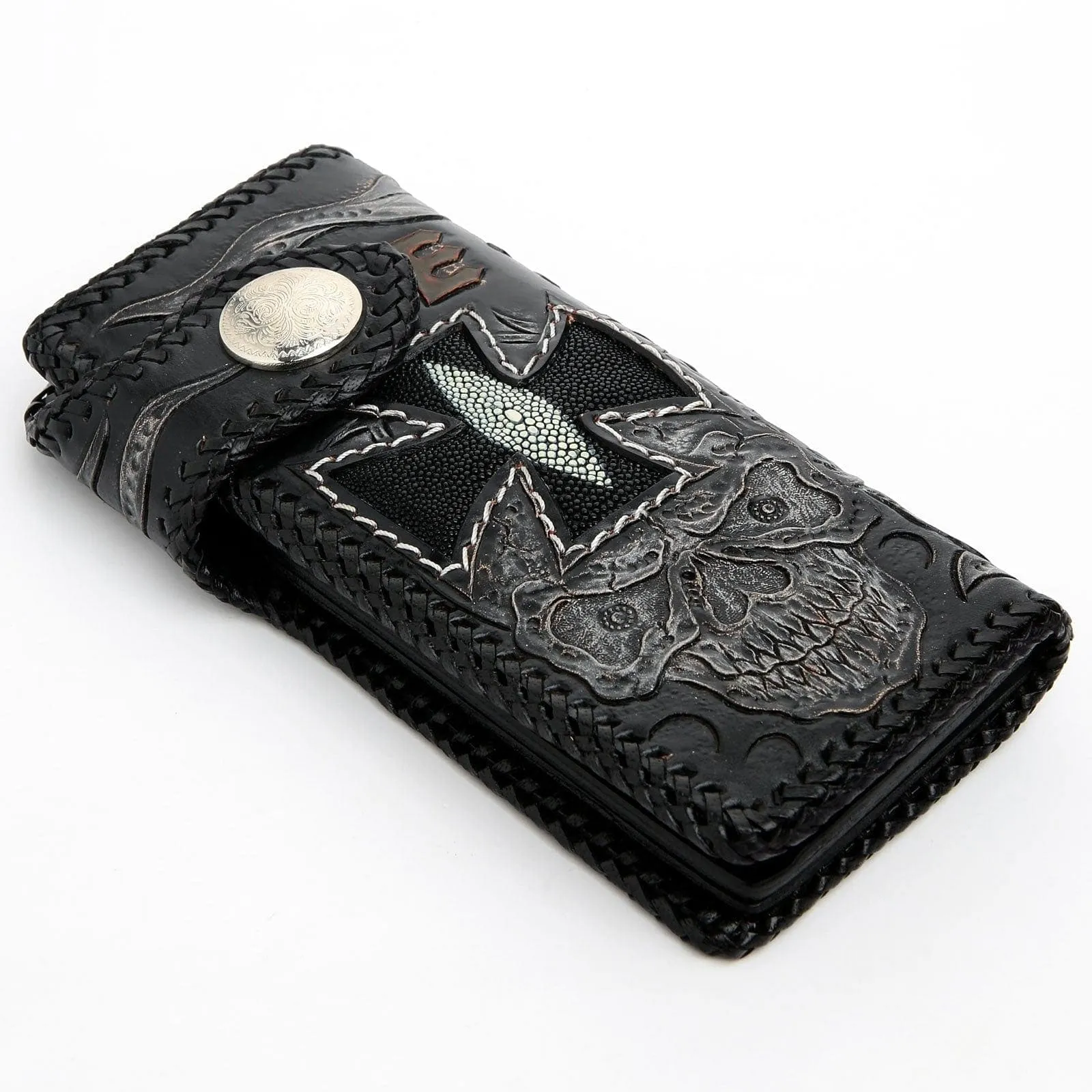 Vintage Skull Genuine Stingray Leather Men's Biker Wallet