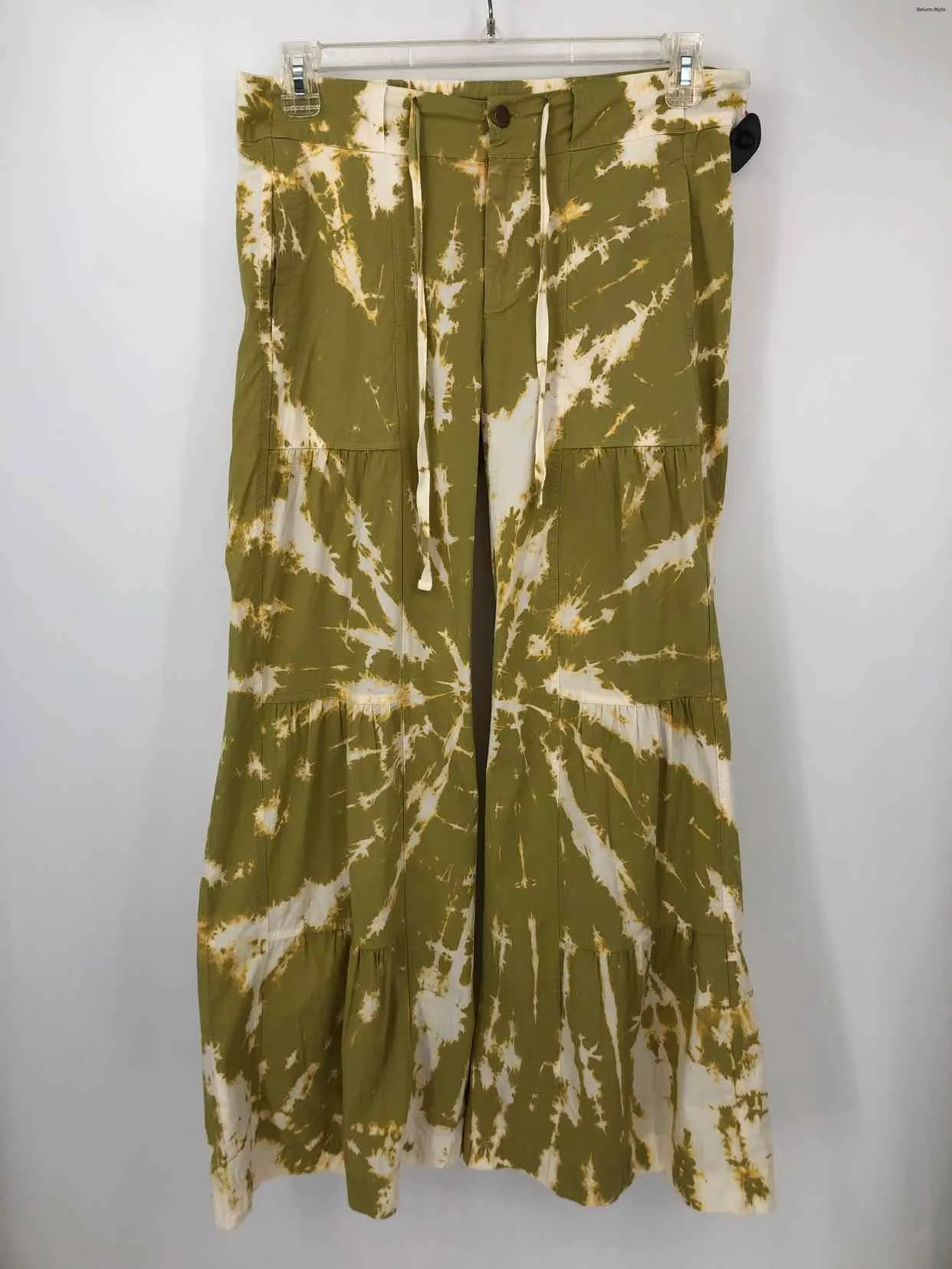 WEARABLES Green White Tie Dyed Wide Leg Size MEDIUM (M) Pants