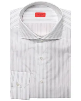 White and Grey Double Striped Cotton Dress Shirt