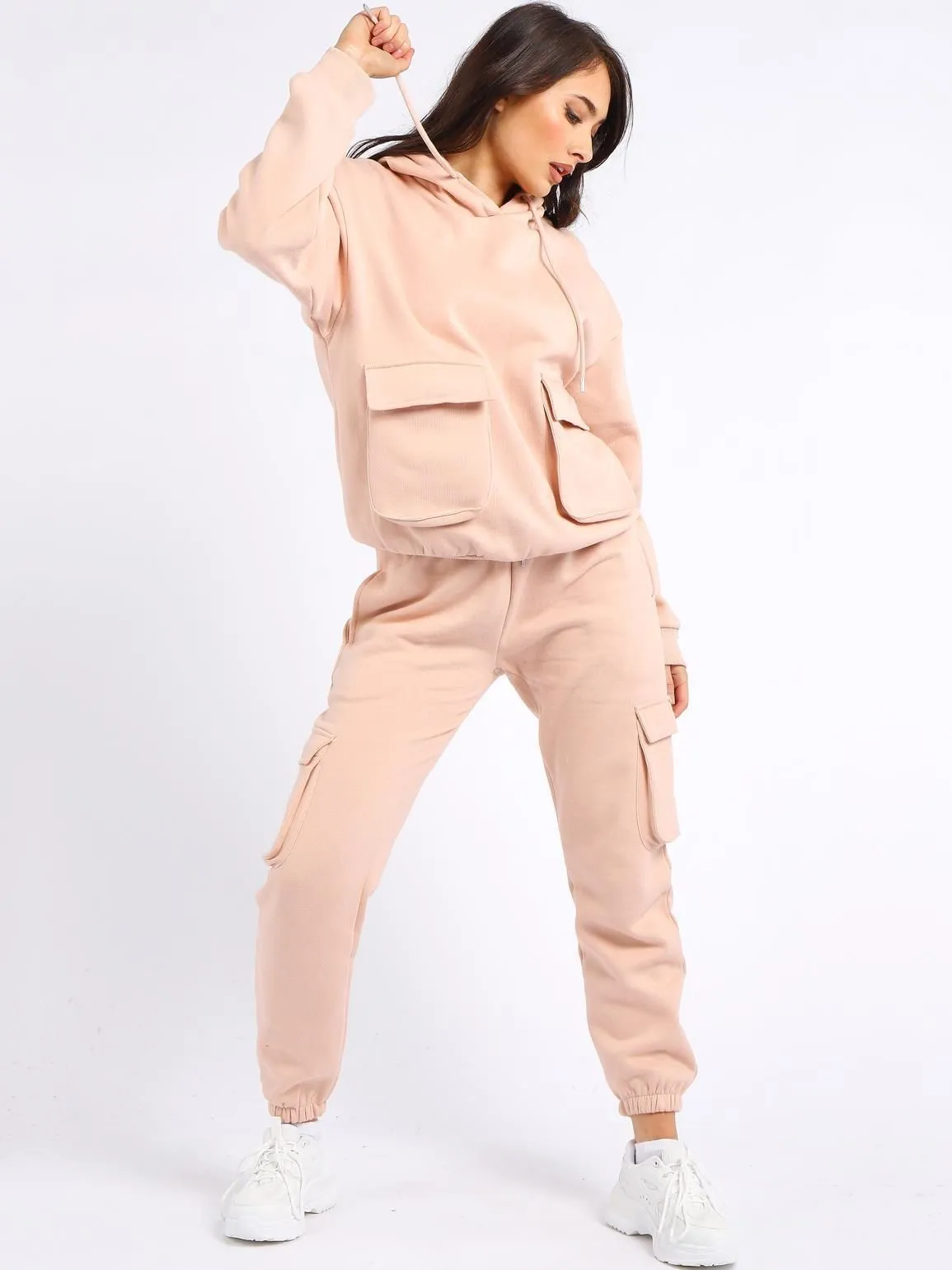 Womens 2 piece loungewear jersey sweatshirt tracksuit, Peach, Black, Grey, UK Sizes 8 to 14