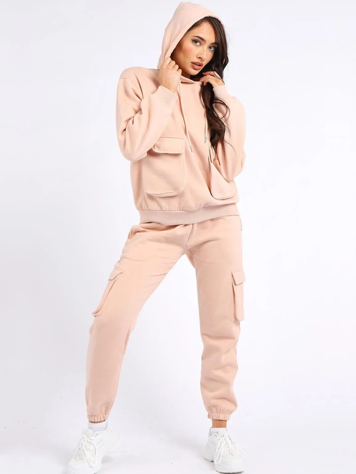 Womens 2 piece loungewear jersey sweatshirt tracksuit, Peach, Black, Grey, UK Sizes 8 to 14