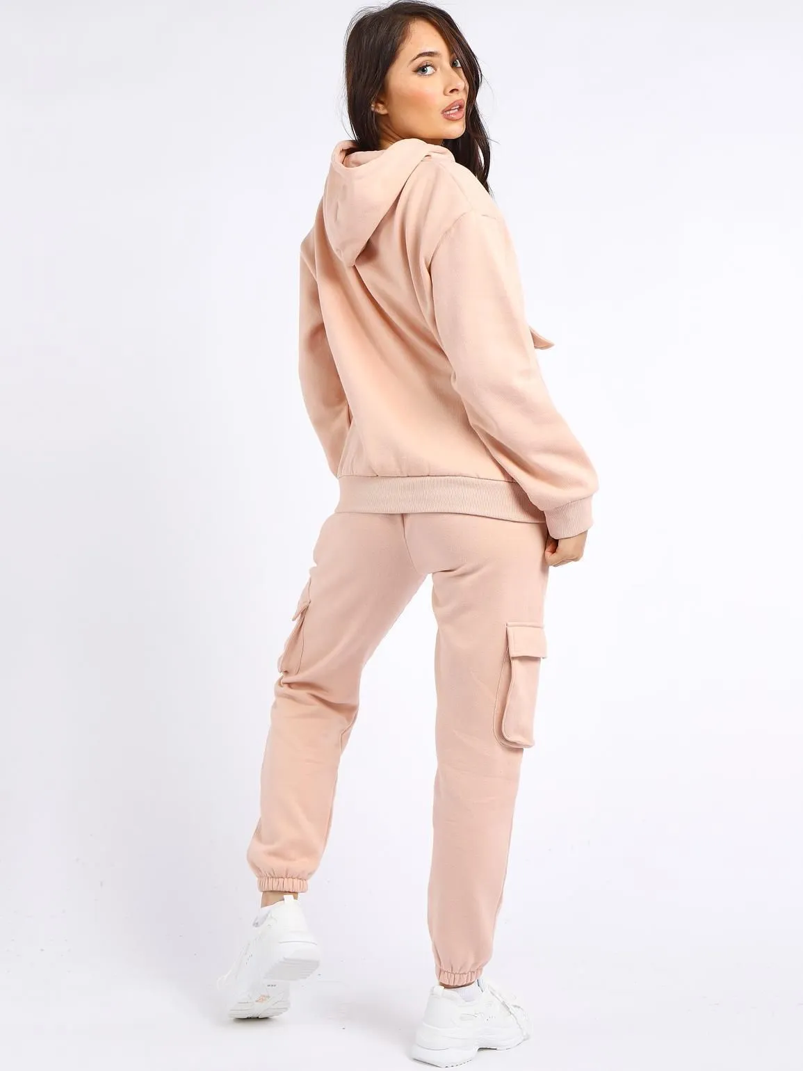 Womens 2 piece loungewear jersey sweatshirt tracksuit, Peach, Black, Grey, UK Sizes 8 to 14