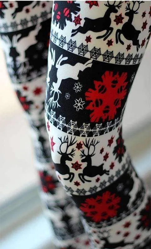 Womens Christmas Reindeer Leggings, Soft Yoga Pants, Sizes 0-20, White