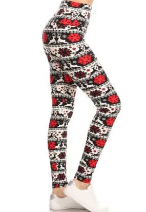 Womens Christmas Reindeer Leggings, Soft Yoga Pants, Sizes 0-20, White