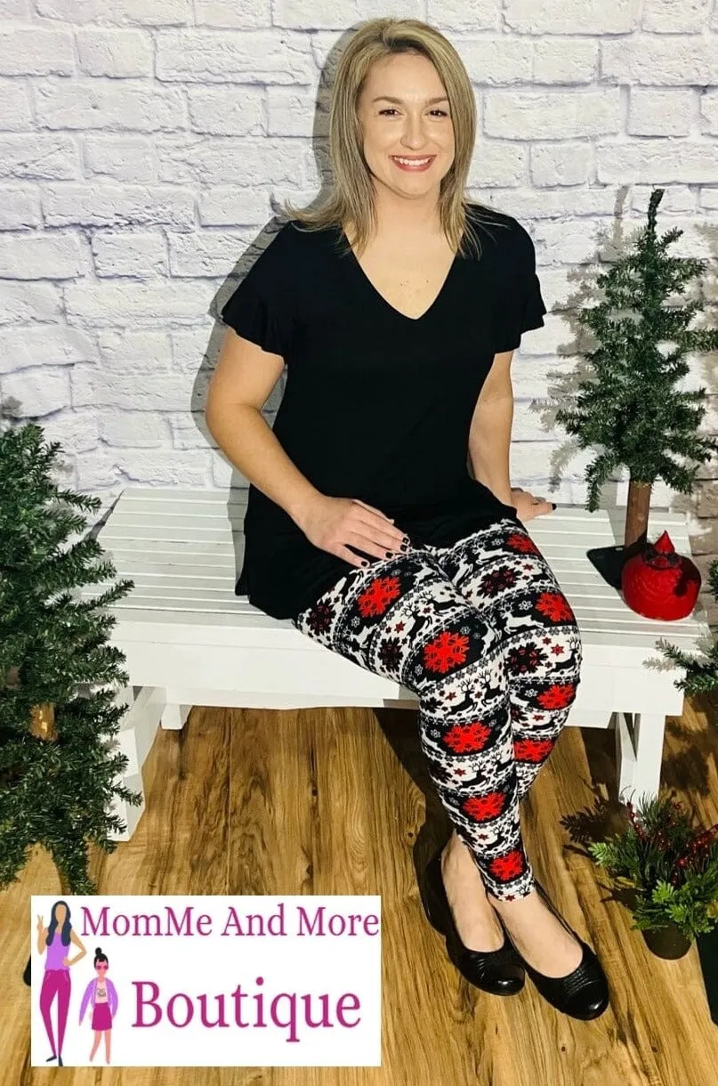 Womens Christmas Reindeer Leggings, Soft Yoga Pants, Sizes 0-20, White