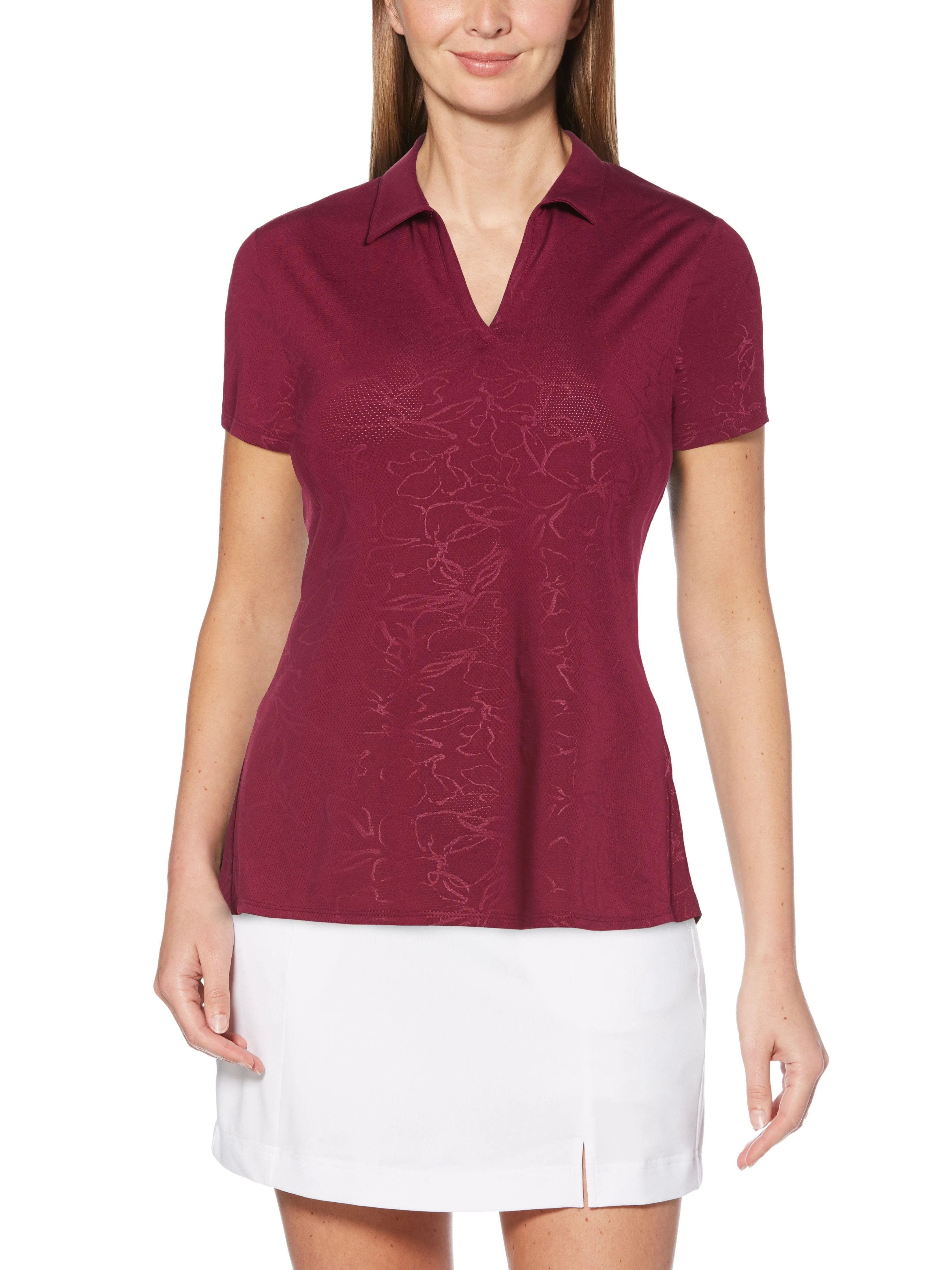 Womens Floral Embossed Polo