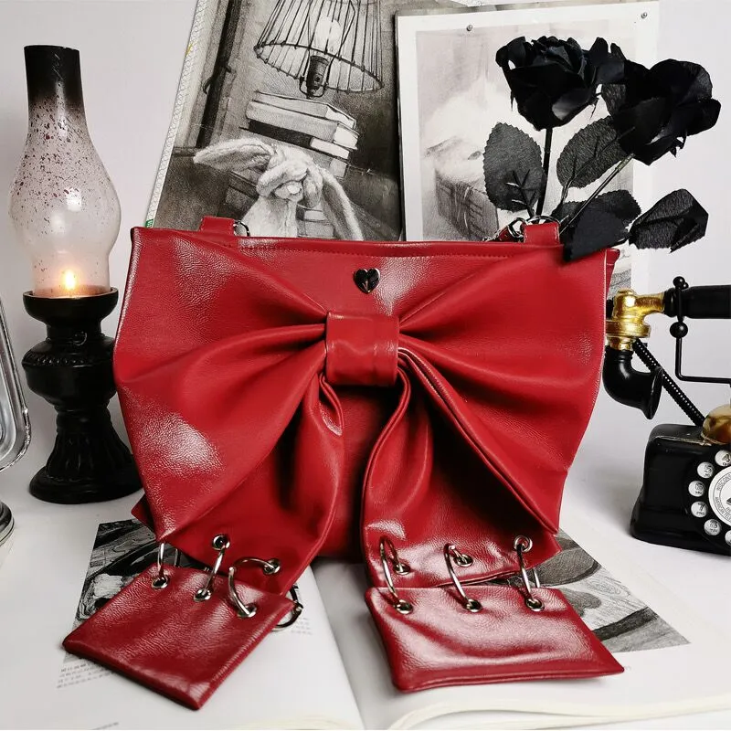 Women's Genuine Leather Bow Chain Portable Tote Shoulder Handbag