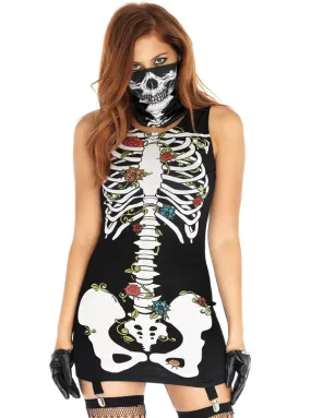 Women's Skeleton Garter Dress + Face Mask