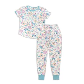 Wommen's Bamboo Short Sleeve Pajama Set (Hummingbird Garden Print)