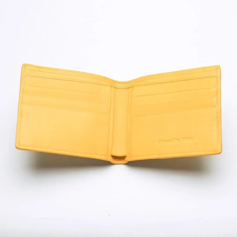 Yellow Crocodile Stomach Leather Bifold Wallets