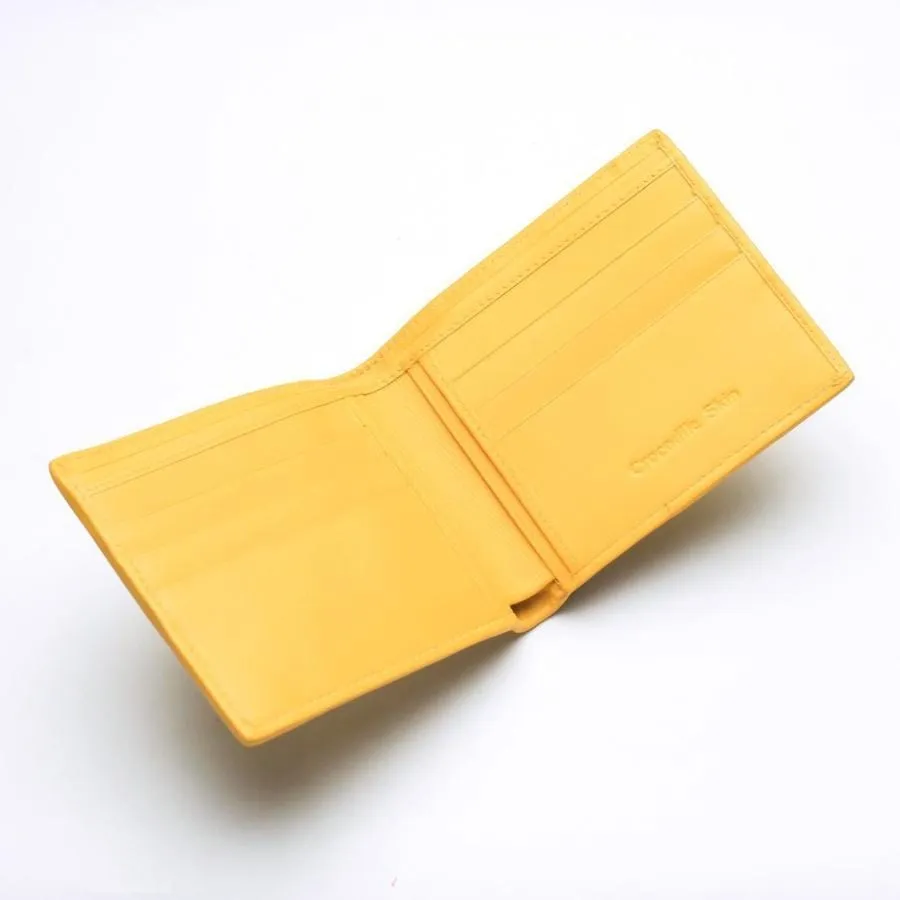 Yellow Crocodile Stomach Leather Bifold Wallets