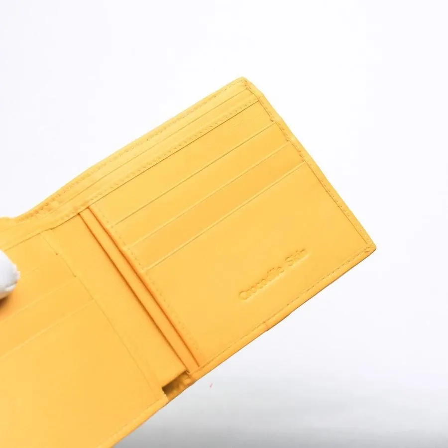 Yellow Crocodile Stomach Leather Bifold Wallets