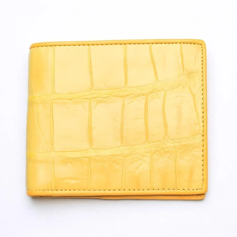 Yellow Crocodile Stomach Leather Bifold Wallets