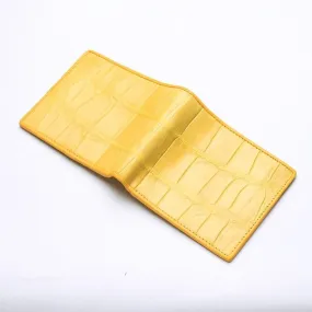 Yellow Crocodile Stomach Leather Bifold Wallets