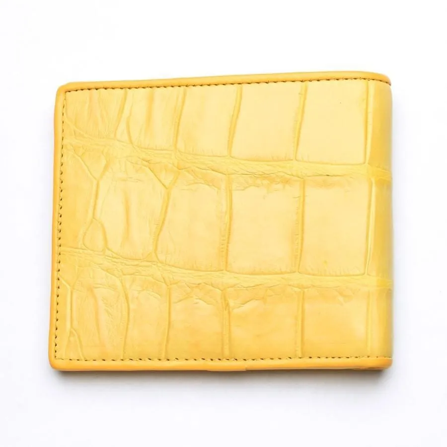 Yellow Crocodile Stomach Leather Bifold Wallets