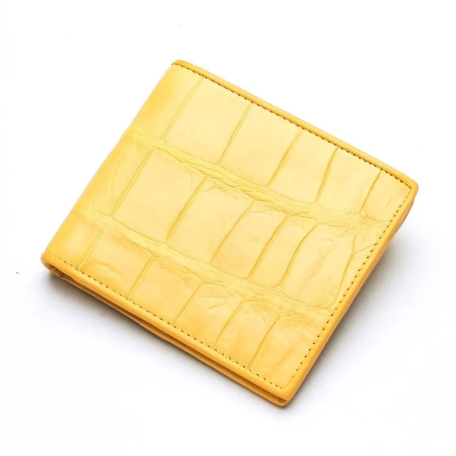 Yellow Crocodile Stomach Leather Bifold Wallets