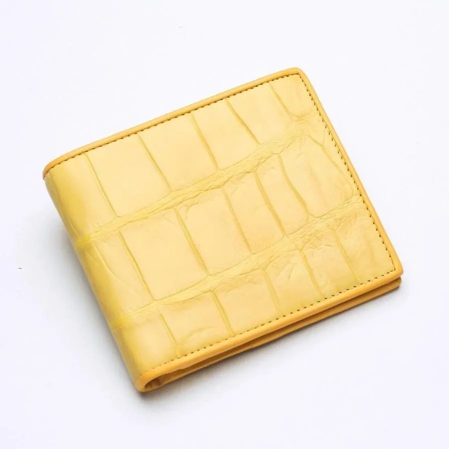 Yellow Crocodile Stomach Leather Bifold Wallets