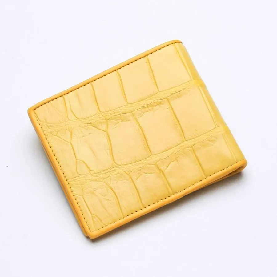 Yellow Crocodile Stomach Leather Bifold Wallets