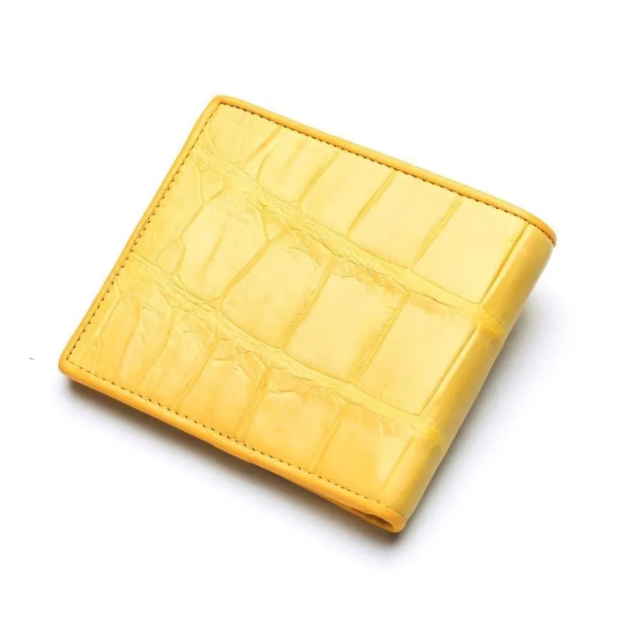 Yellow Crocodile Stomach Leather Bifold Wallets