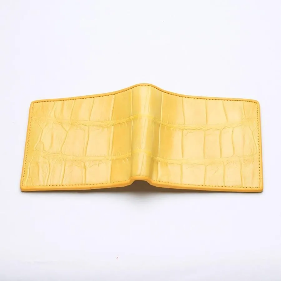 Yellow Crocodile Stomach Leather Bifold Wallets