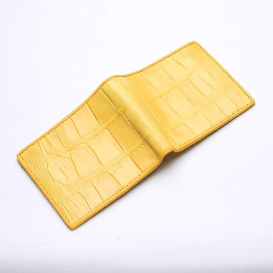 Yellow Crocodile Stomach Leather Bifold Wallets