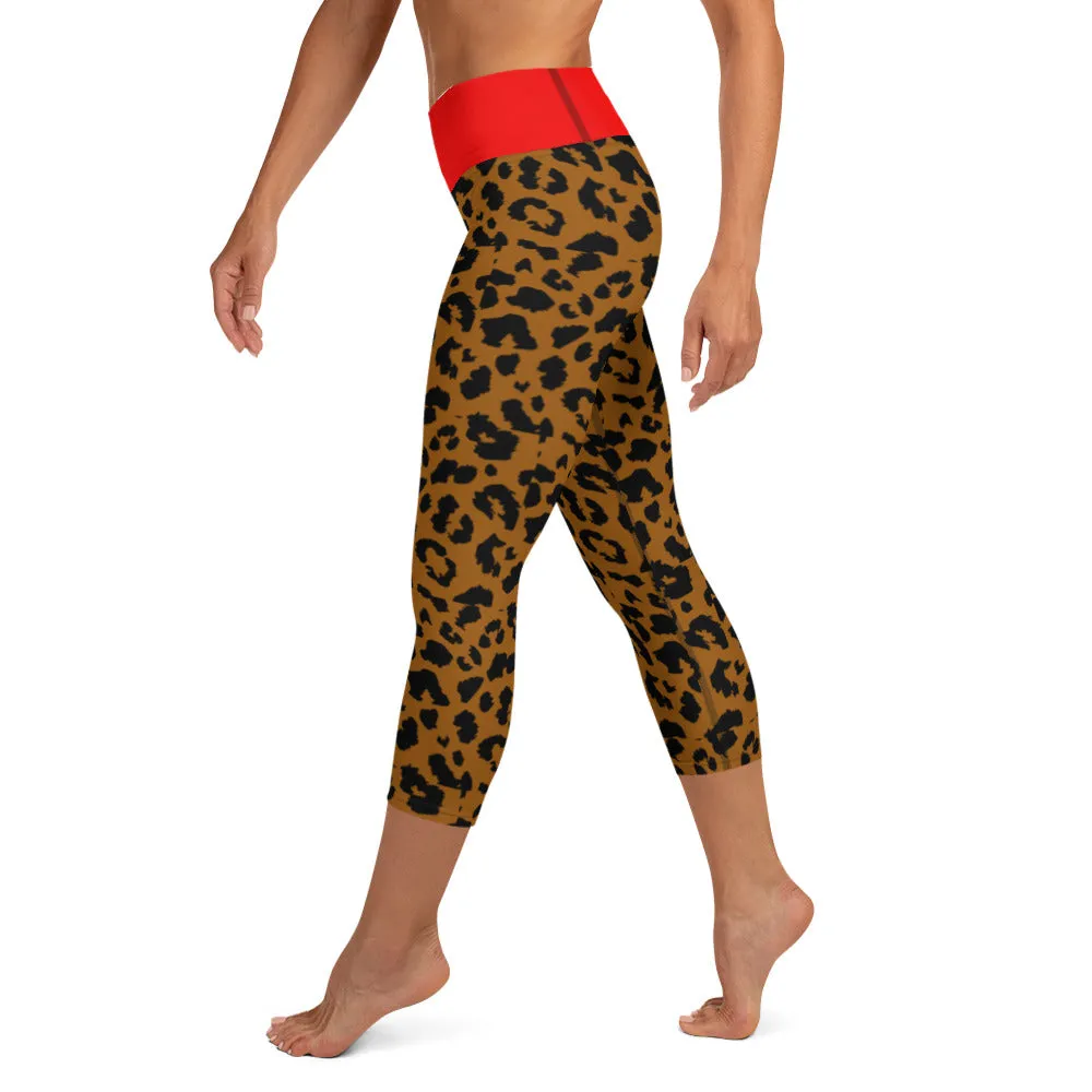 Yoga Capri Leggings Leopard and Red