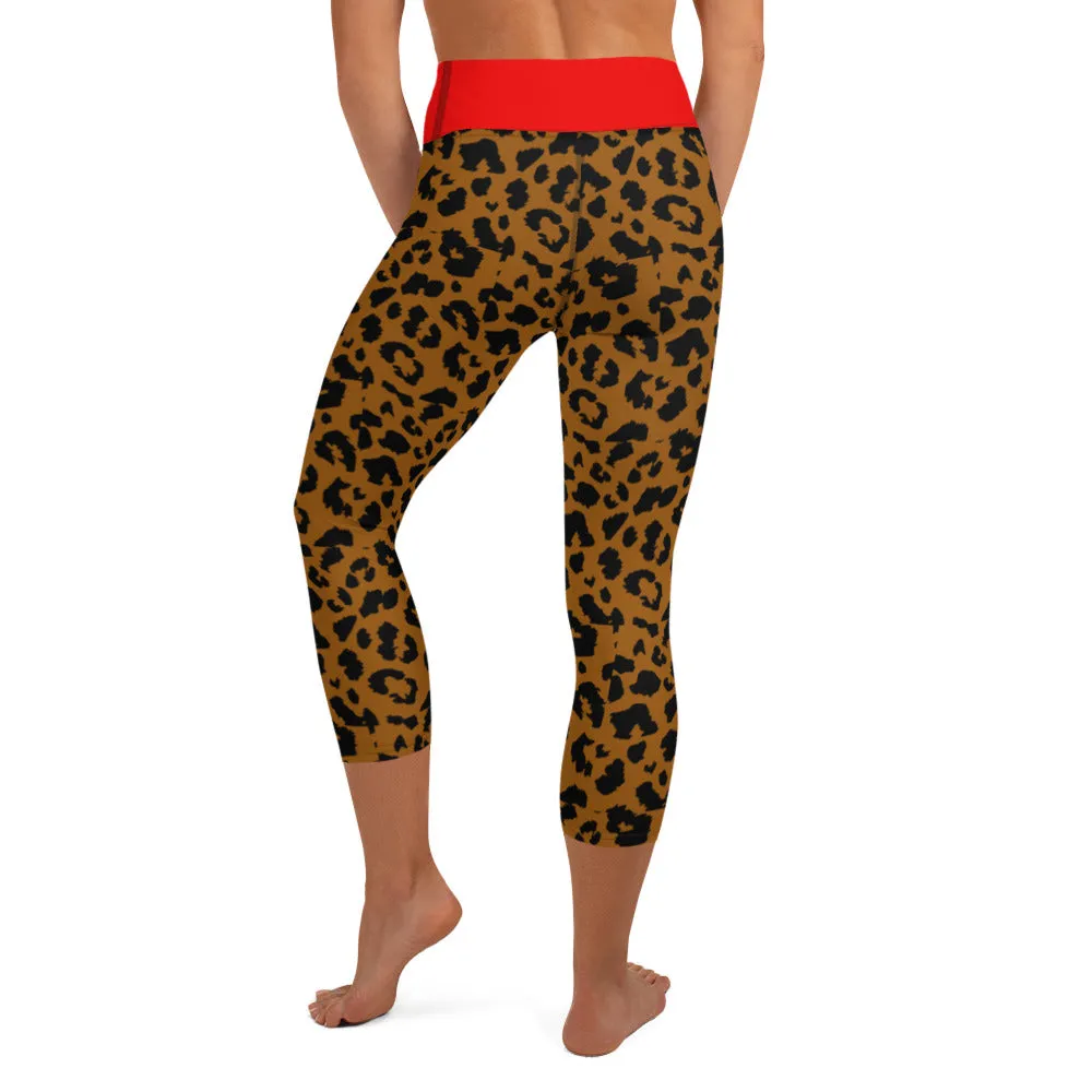 Yoga Capri Leggings Leopard and Red